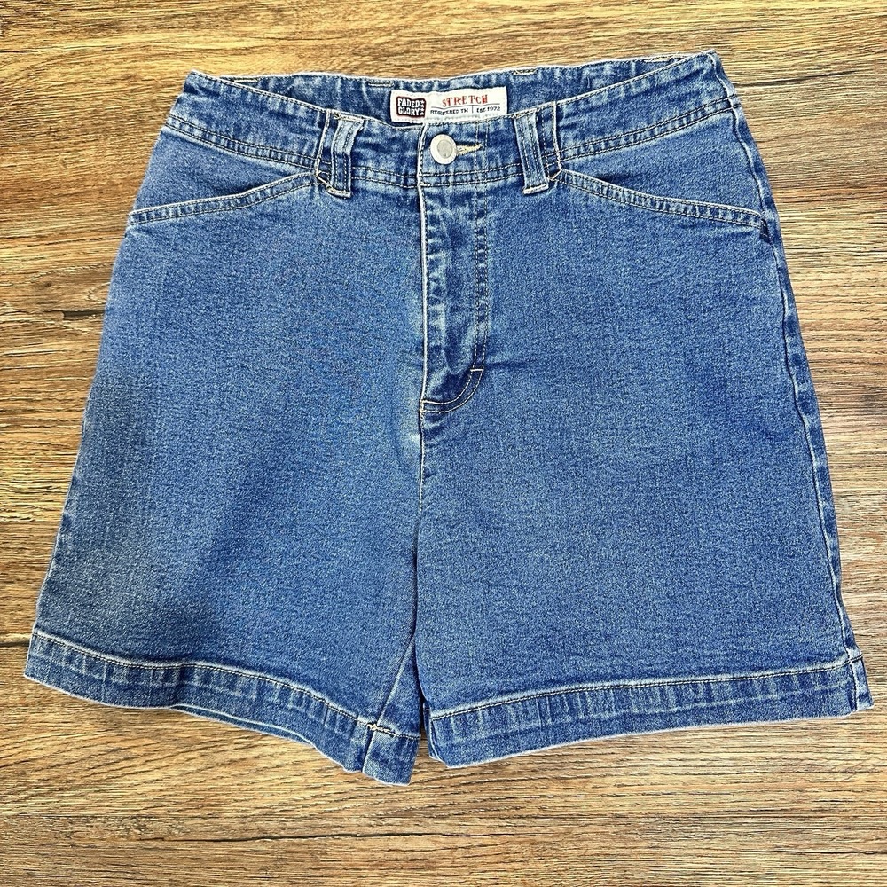 Y2K Faded Glory Mom Shorts Womens 4 High Rise Stretch Denim Blue Jean Shorts